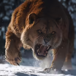 a lion is snarling with his mouth wide open