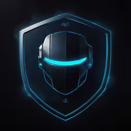 an illustration of a blue glowing neon robot emblem