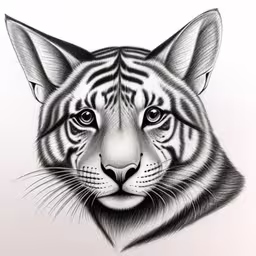 a tiger that is in the middle of a drawing,a tiger that is drawing with black ink