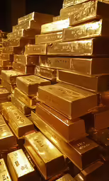 a large amount of gold bars stacked in a pile