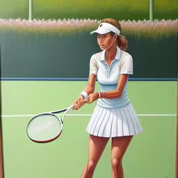 a painting of a tennis player with a racket,a painting of a woman playing tennis
