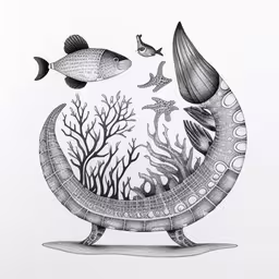drawing of two fish sitting on top of an ocean scene