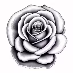 an outline of a flower with its stem,the large black rose is on display,a drawing of a rose with petals,a black and white rose drawing on paper,the outline drawing of a flower