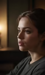 the girl in a black shirt is looking off into the distance
