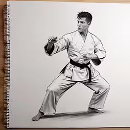 a drawing of a man is in karate stance