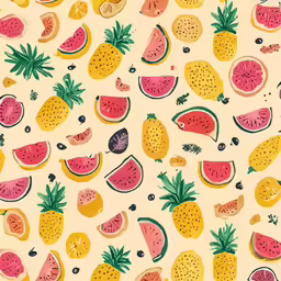 the fruity pattern on a yellow background is very colorful