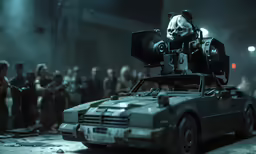 a person with a camera in front of a car