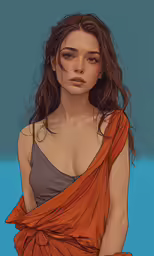 a woman with long hair wearing a draped cloth