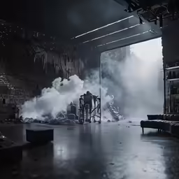 a room with a bunch of chairs next to a door