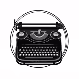 an old typewriter with circular handle, on a white background