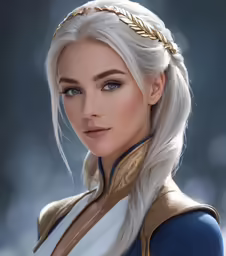 a girl with white hair and wearing a golden crown
