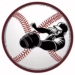 a black and red baseball with a man throwing a baseball