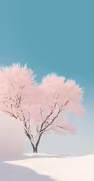 a couple of trees in the middle of a snowy landscape