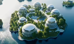 this is a bird - eye view of a large island surrounded by trees and other buildings