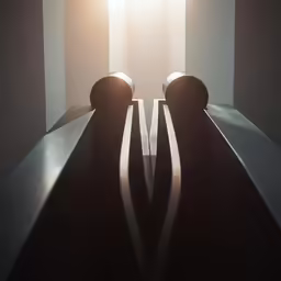 a wooden table sitting in front of the light