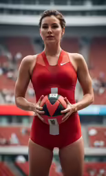 the model poses for the photographer in a swimsuit