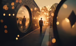 reflection of the sun in a mirror with people