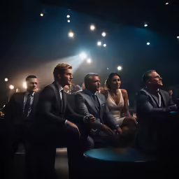 a couple of people are sitting together in front of a screen