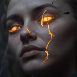 an illustration of a woman with orange eyes