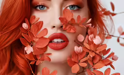 woman with red hair and flowery lips