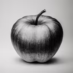 black and white image of an apple