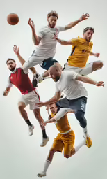 four men jump up and jump to catch the ball