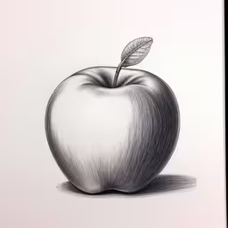 an apple sitting in the middle of a painting on a white board,a pencil drawing of a single apple on paper