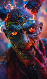 a man with face paint has his finger on his nose