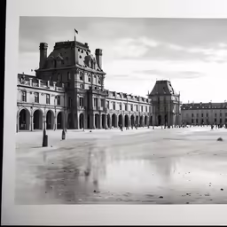 an old building is reflecting the water outside