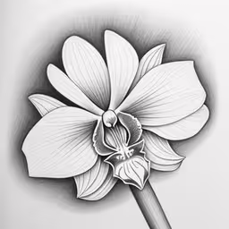 a pencil drawing of a flower,black and white drawing of a flower with large petals
