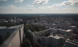 a very tall building next to some trees