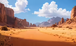 a road in the desert near mountains under cloudy skies