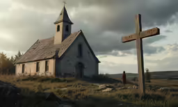 an old, run down church in the country