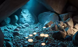a small pool in between two rocky areas