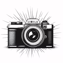 the image is an old - style camera with sunburst