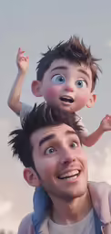 a man holds a child on his head