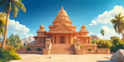 an artwork scene with a sand colored palace