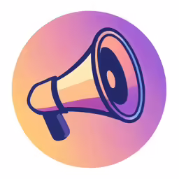 a hand holding a loud speaker in a purple and yellow circle