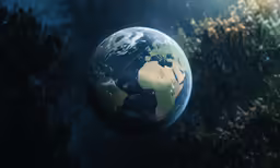 an earth on fire and green foliage as it is surrounded by fire