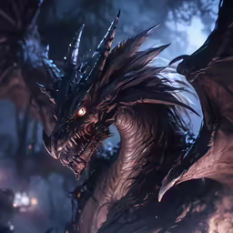 a demonic, black dragon attacking a man
