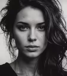 a beautiful woman posing for a portrait while holding her hand on her neck,a beautiful woman with long hair in black and white