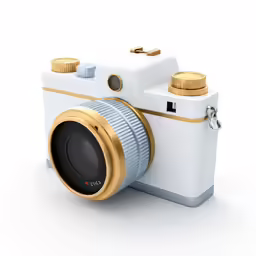 an image of a white and gold camera