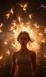a woman stands in front of bright light