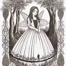 the fairy is in a forest and has a boy walking by