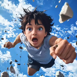 the young boy in the animated film is pointing his hand