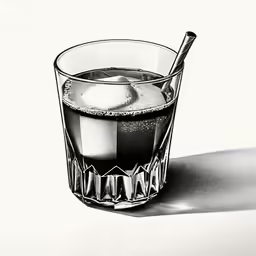 there is a glass filled with liquid and a spoon in it