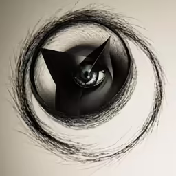 the black and white image shows an animal in a circle