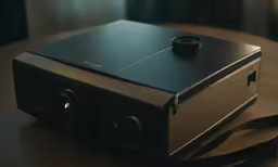 a camera is sitting on top of a table