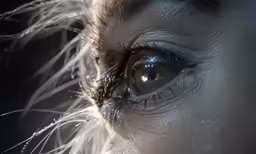 an eye looking down at the photographer with white hair on it