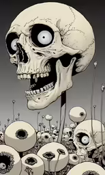 the skeleton and flowers in this black and white drawing are very interesting